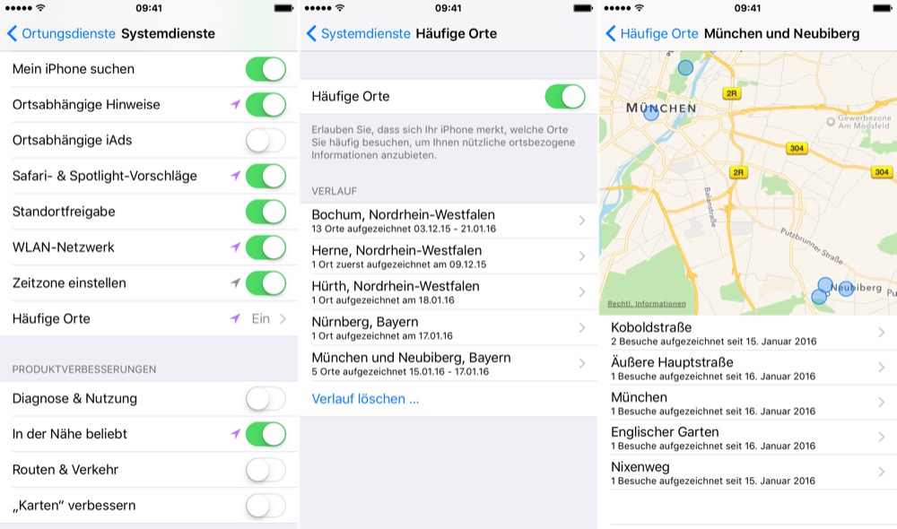 haufige orte am iphone