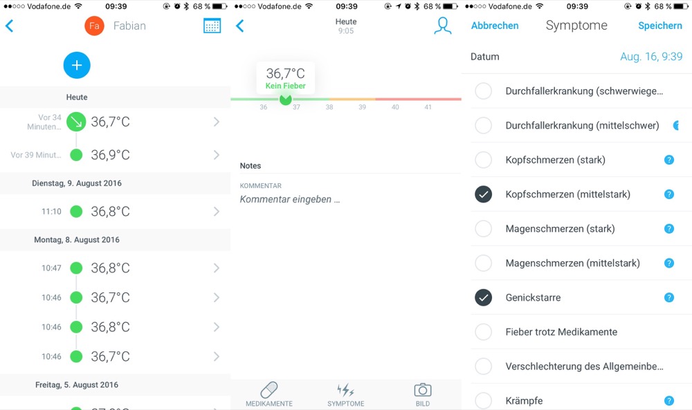 Withings Thermo Messwerte