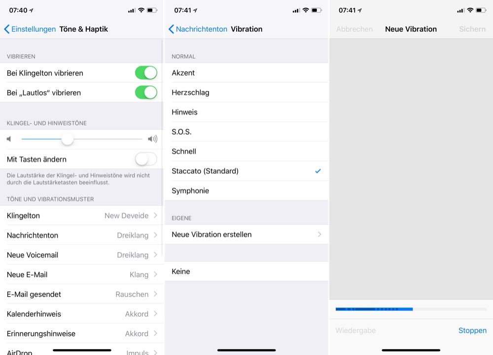 vibrationsmuster ios 11