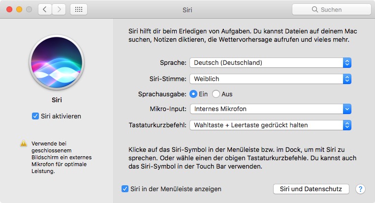 siri einstellungen mac