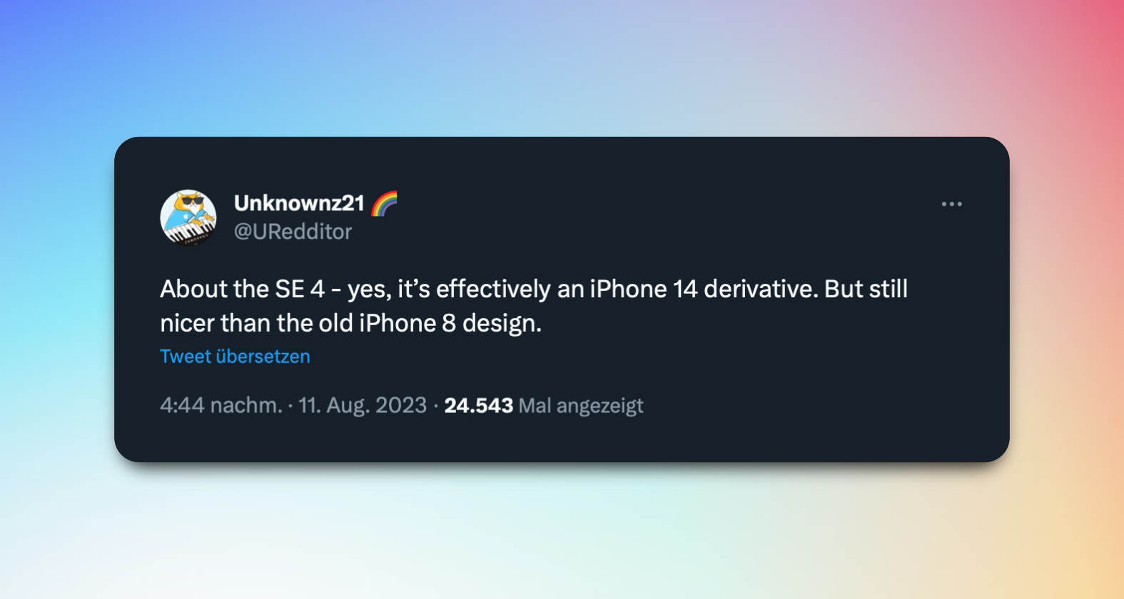 Post des Leakers Unknownz21 zum iPhone SE 4 bei Twitter
