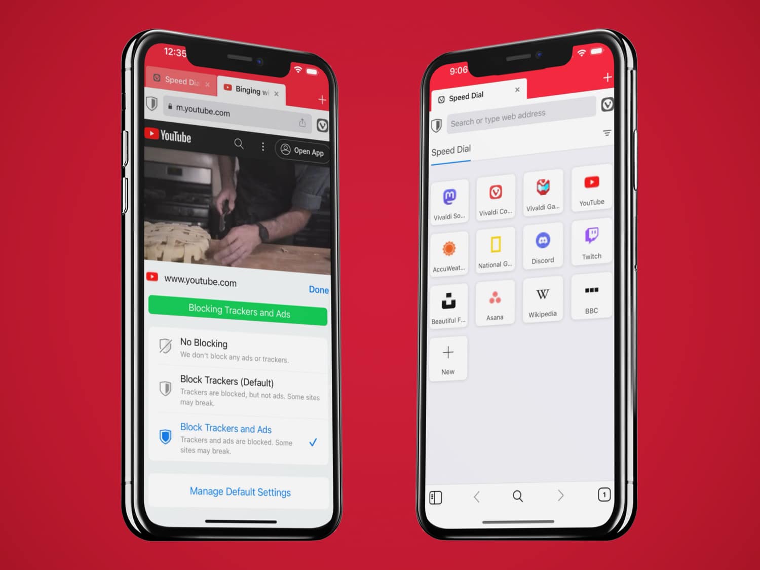 Zwei iPhone-Screenshots des Vivaldi-Browsers