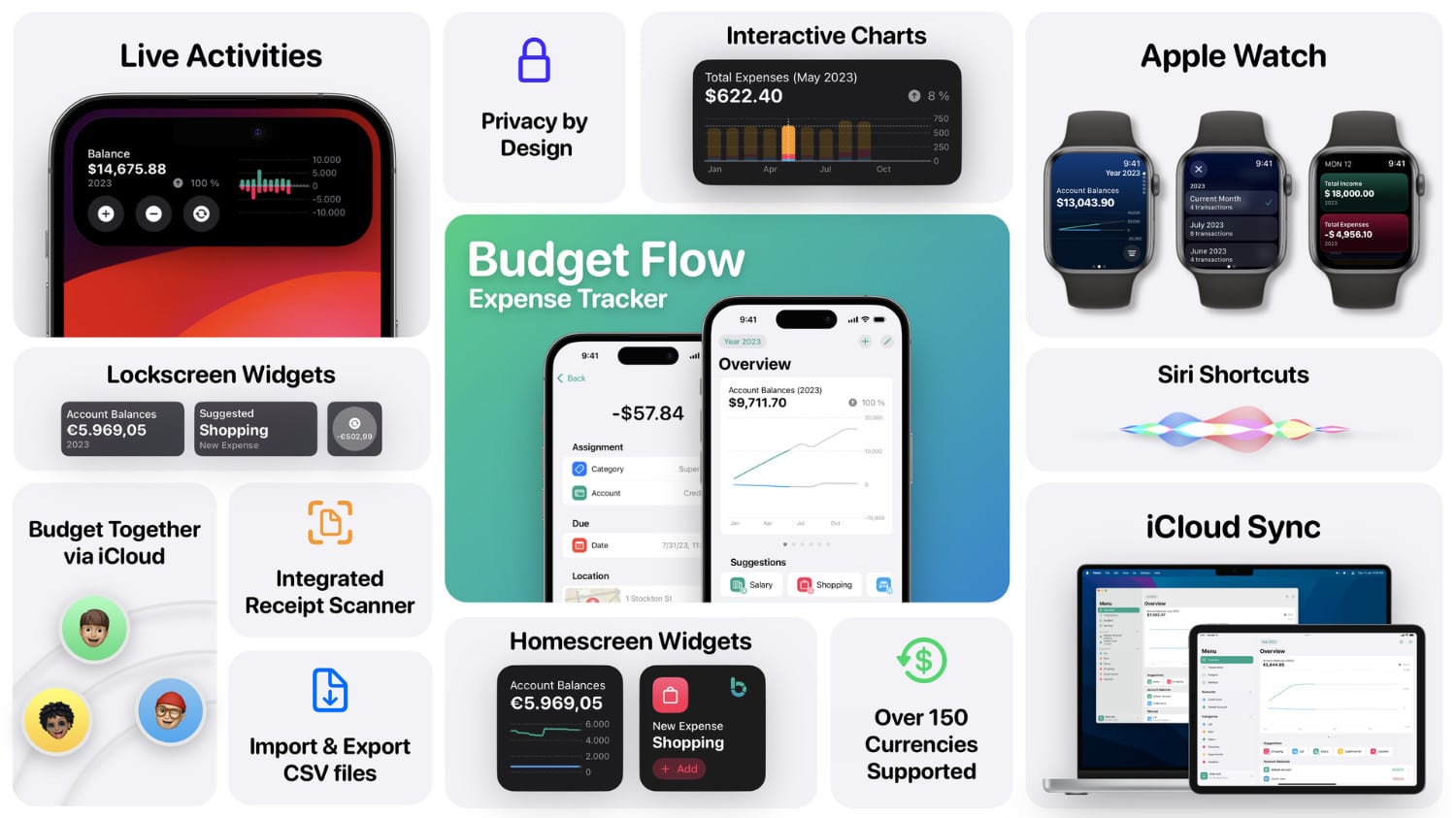 Features von Budget Flow in einer Grafik zusammengefasst