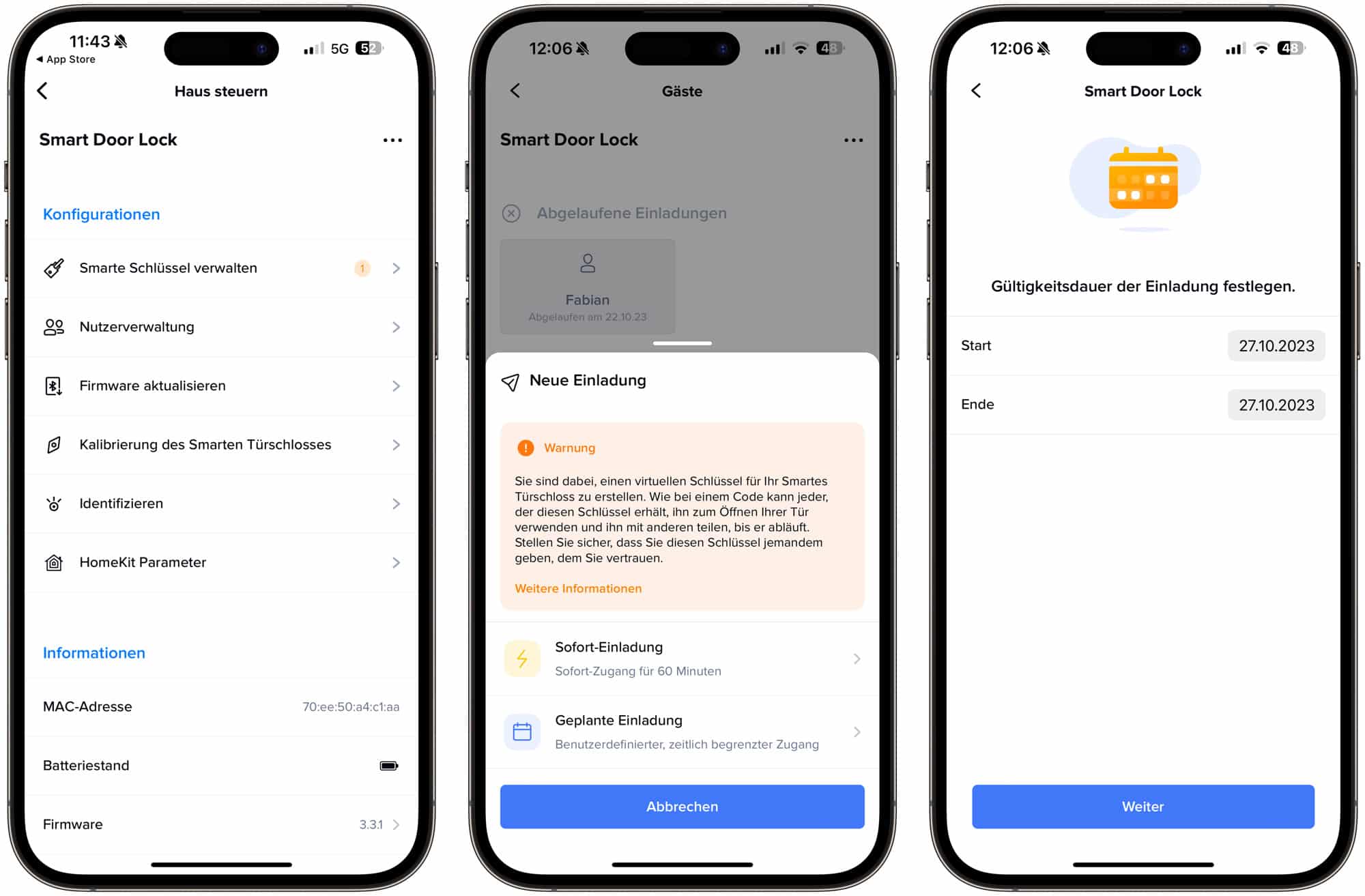 Screenshots der Home and Security App von Netatmo
