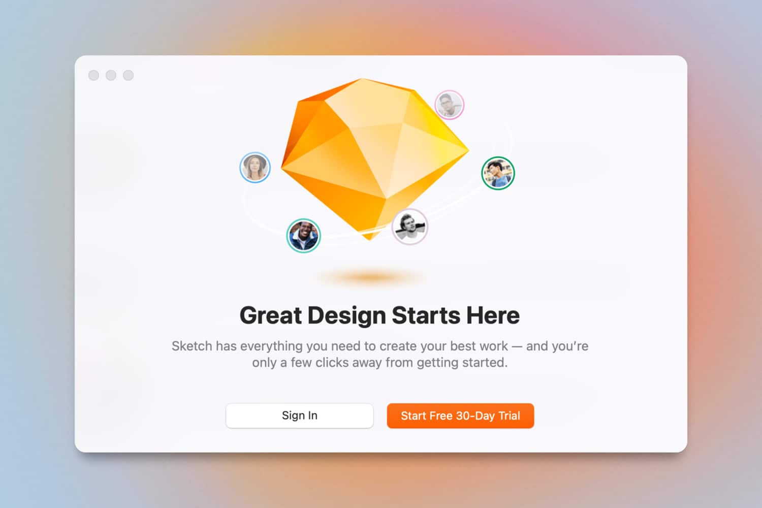 Testversion-Startbildschirm von Sketch auf einem Mac