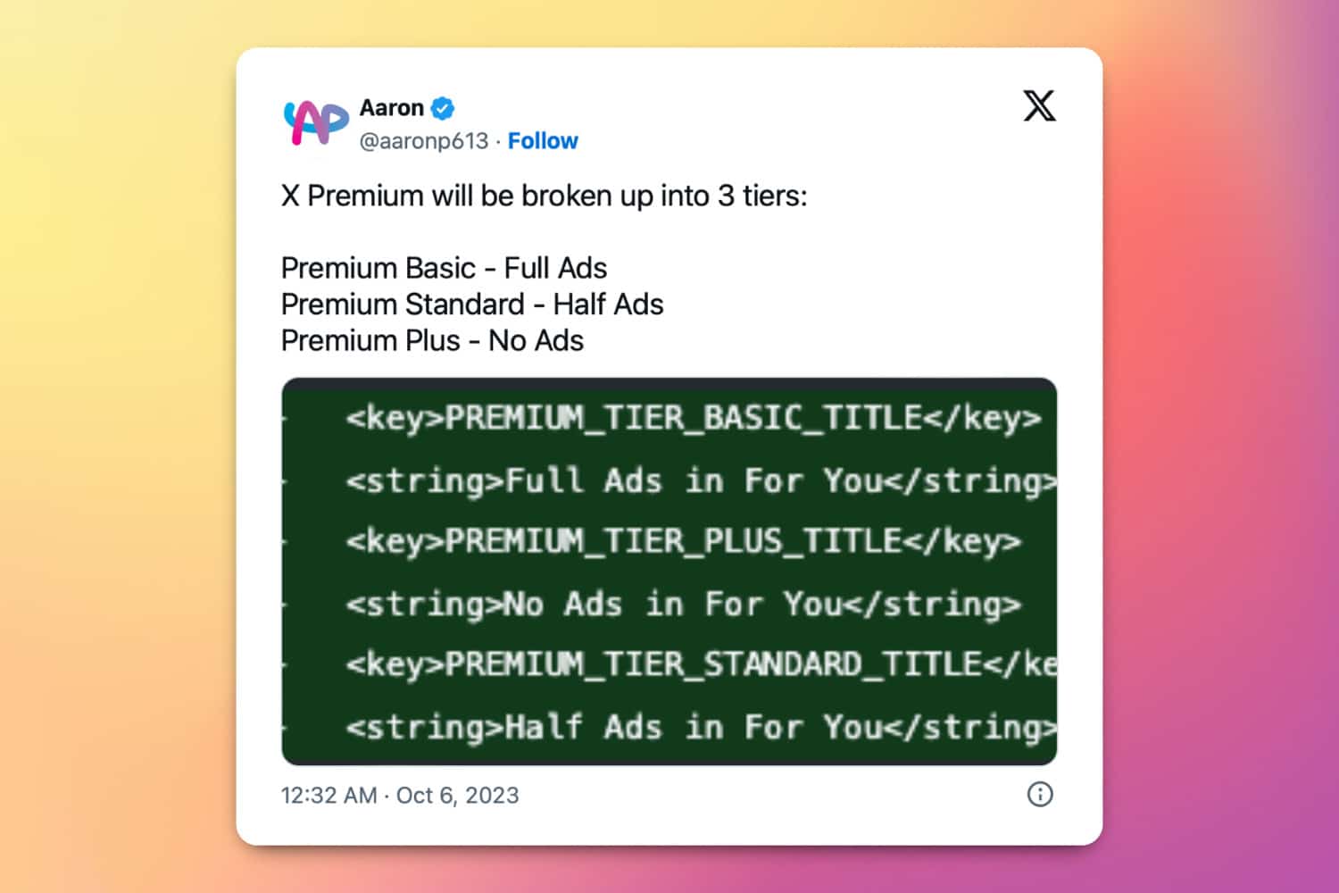 Screenshot eines Tweets bei X zu neuen Premium-Tarifen