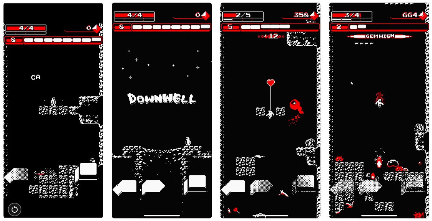 Vier Screenshots von Downwell+