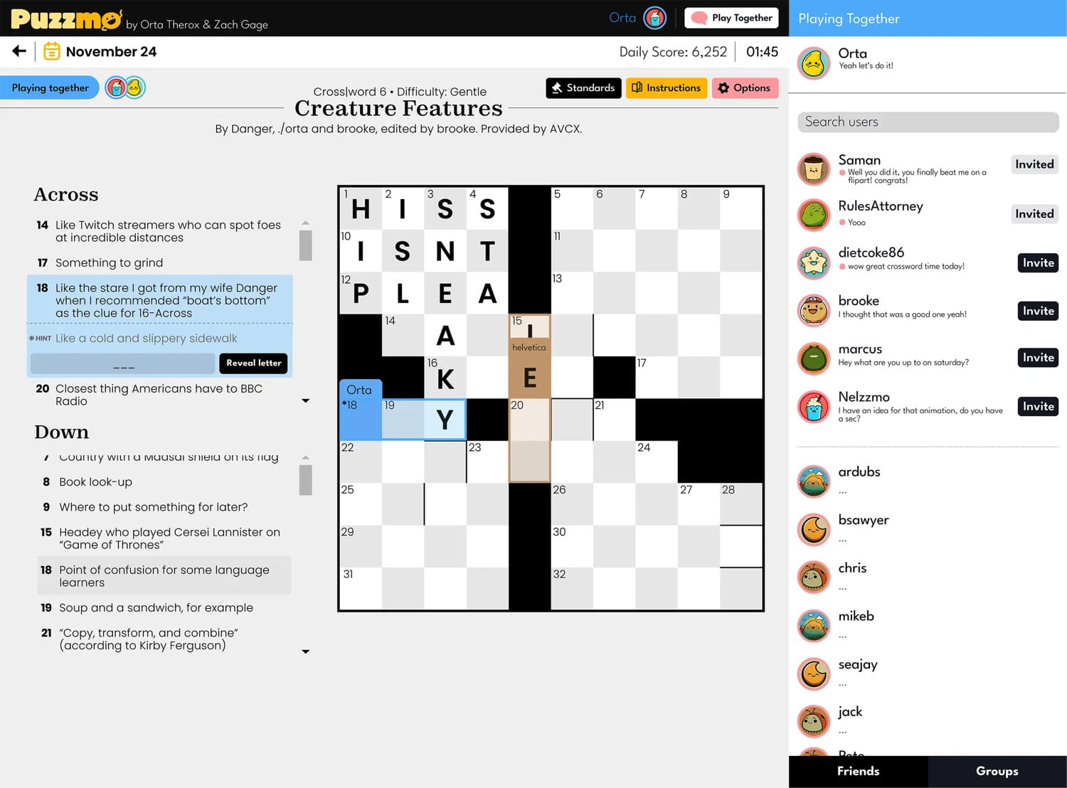 Screenshot eines Wortpuzzles bei Puzzmo