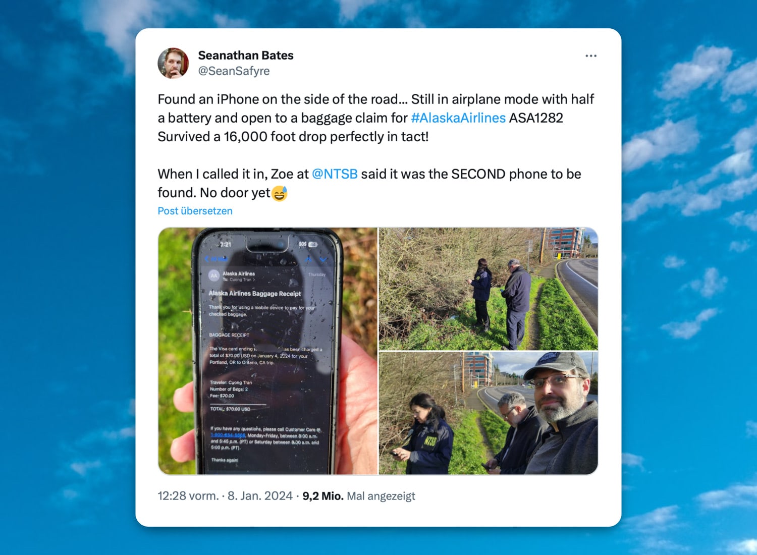 Tweet zum gefundenen iPhone des Alaska Airlines-Fluges