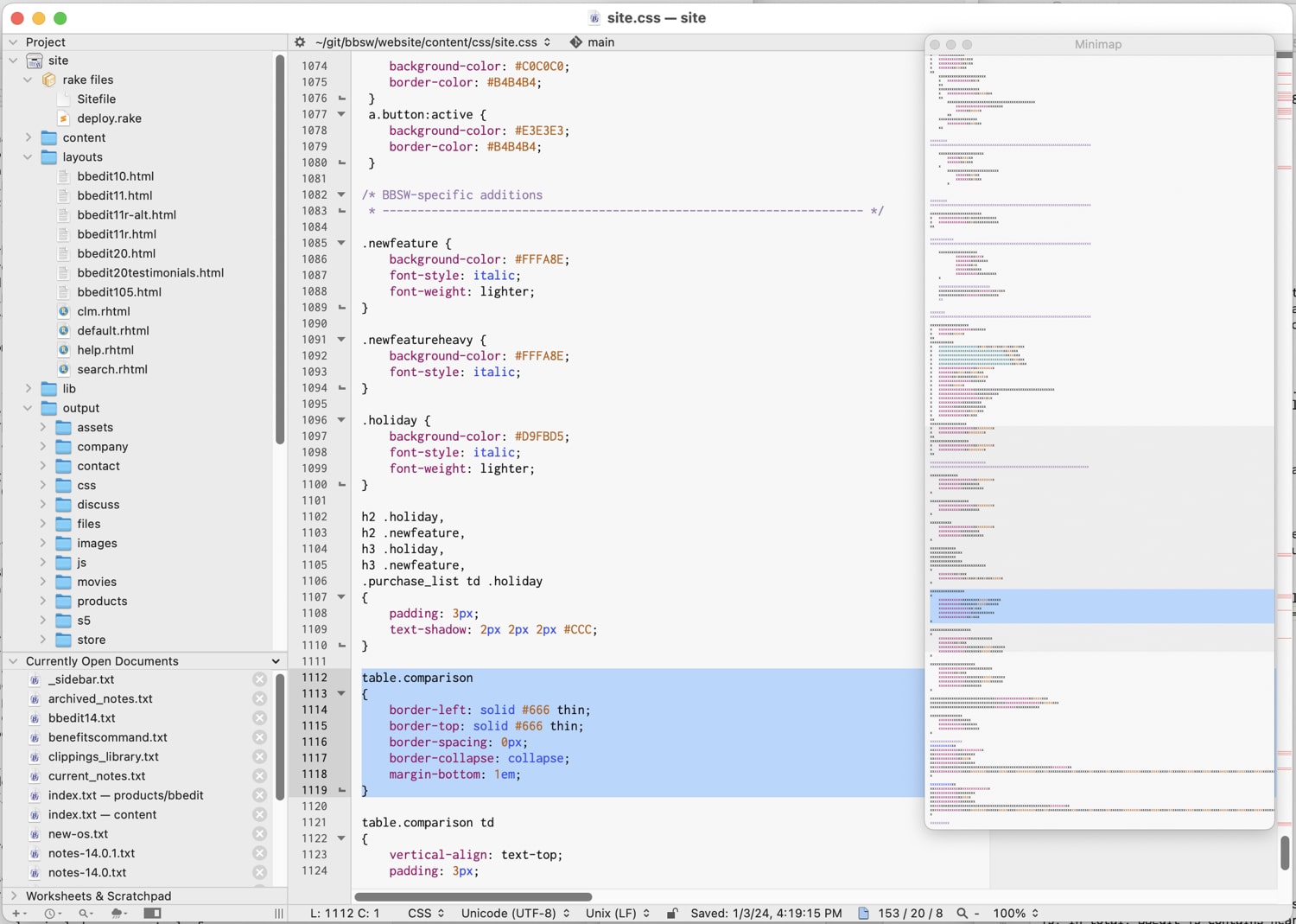 Minimap-Feature von BBEdit v15