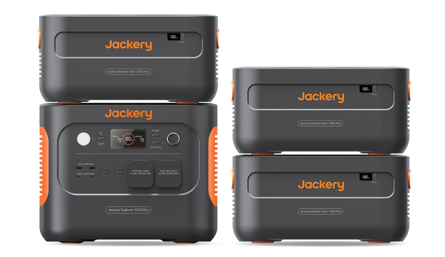 Eine Jackery Explorer 1000-Powerstation mit drei Battery Packs
