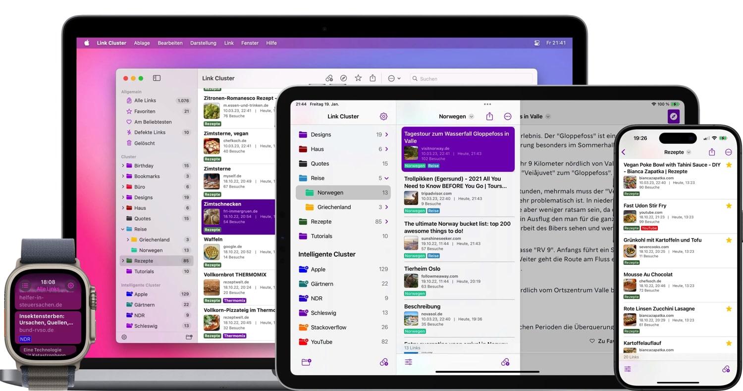 Link Cluster-Ansicht auf verschiedenen Apple-Geräten