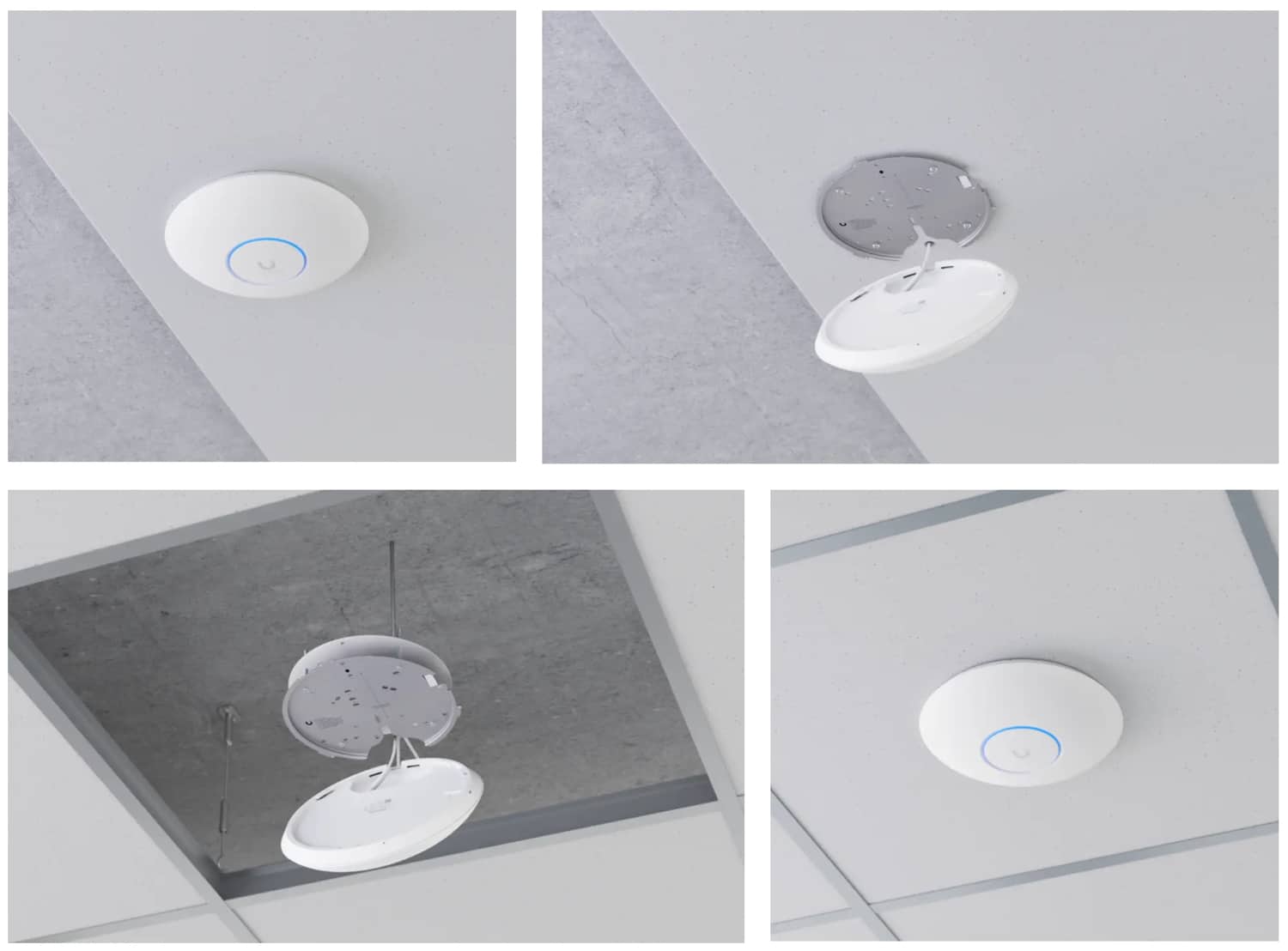 Vier Produktbilder des Ubiquiti UniFi U7 Pro