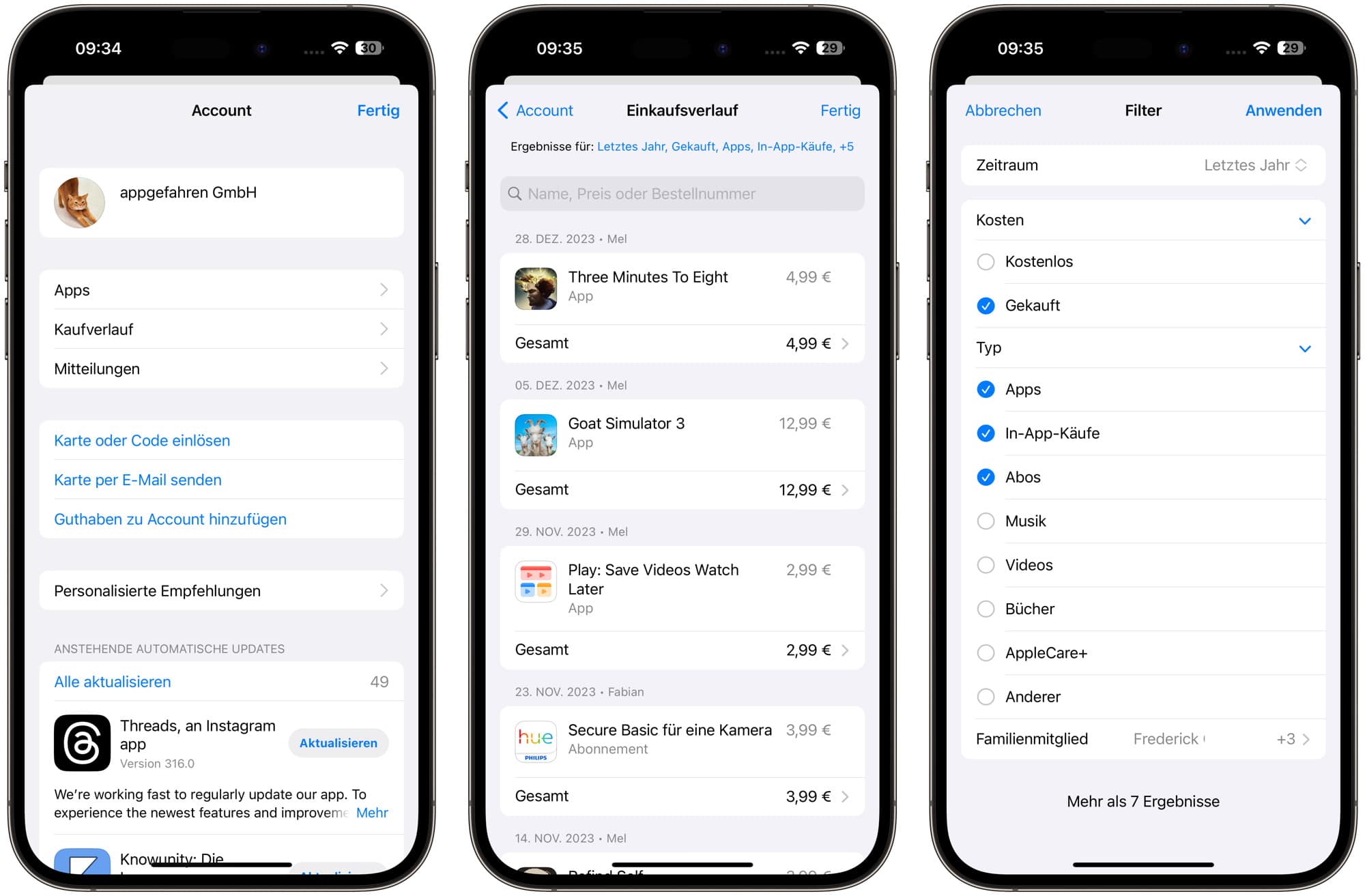 Screenshots zeigen Kaufverlauf in iOS 17.4 auf dem iPhone