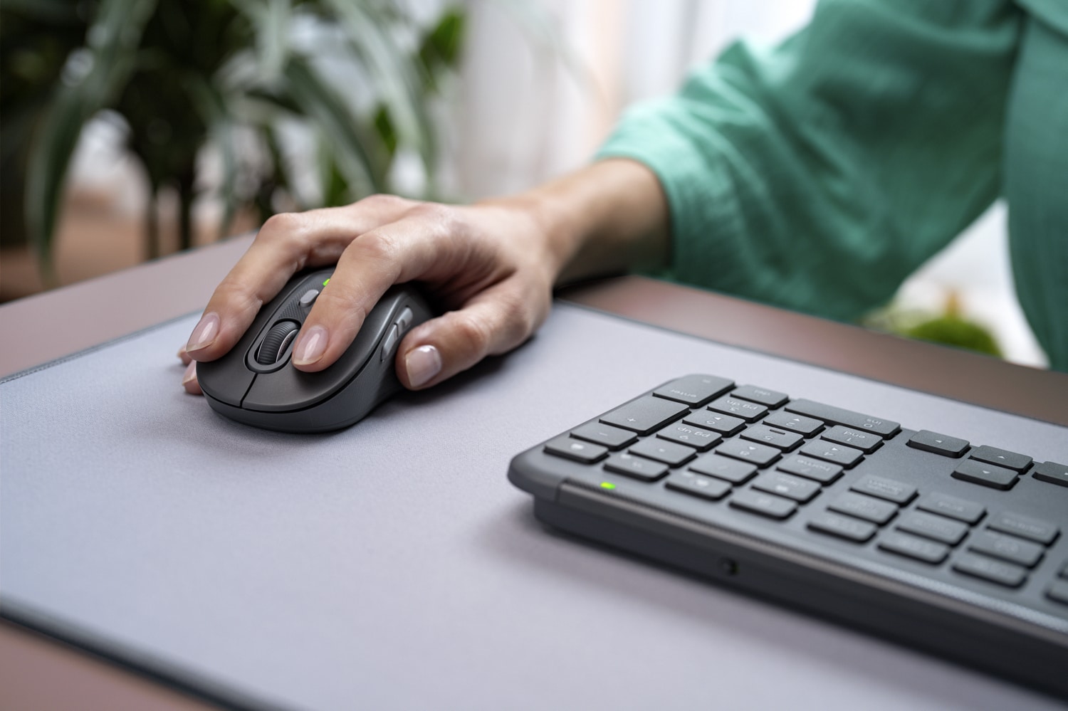 Eine Person bedient eine Maus, die zur Logitech Signature Slim Combo gehört