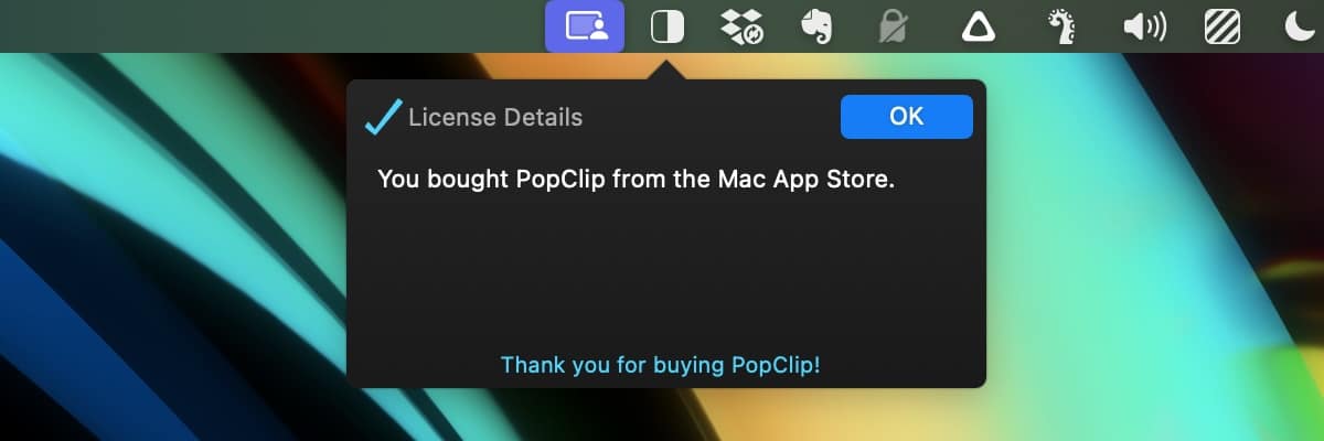 Mac App PopClip aktiv in der Mac Menüzeile