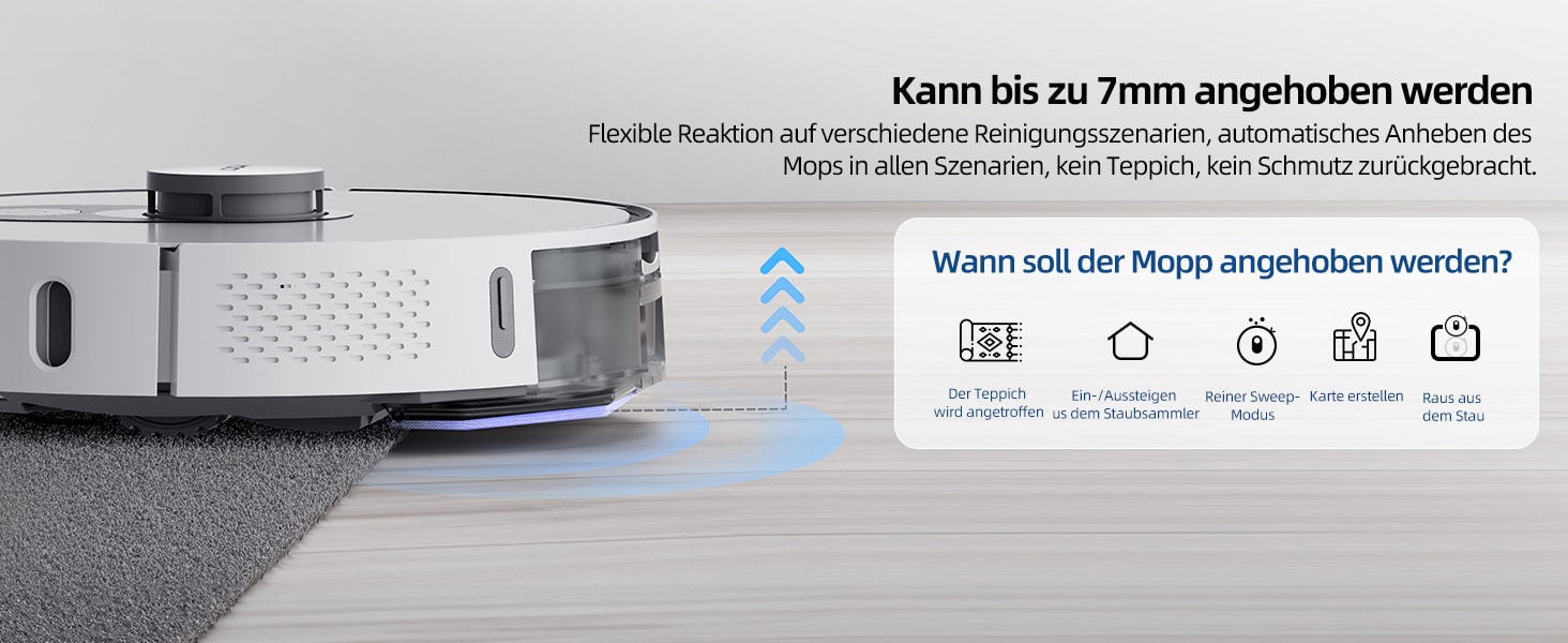 Wischmodul des Roidmi Eve Max kann 7mm hoch fahren