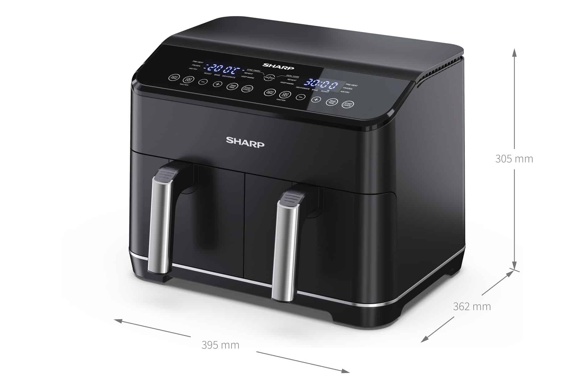 Abmessungen des Sharp Dual Drawer Air Fryer