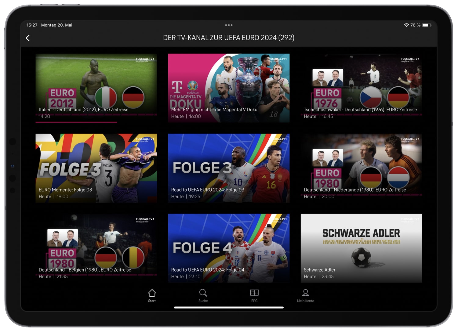 MagentaTV mit EM-Special auf einem iPad