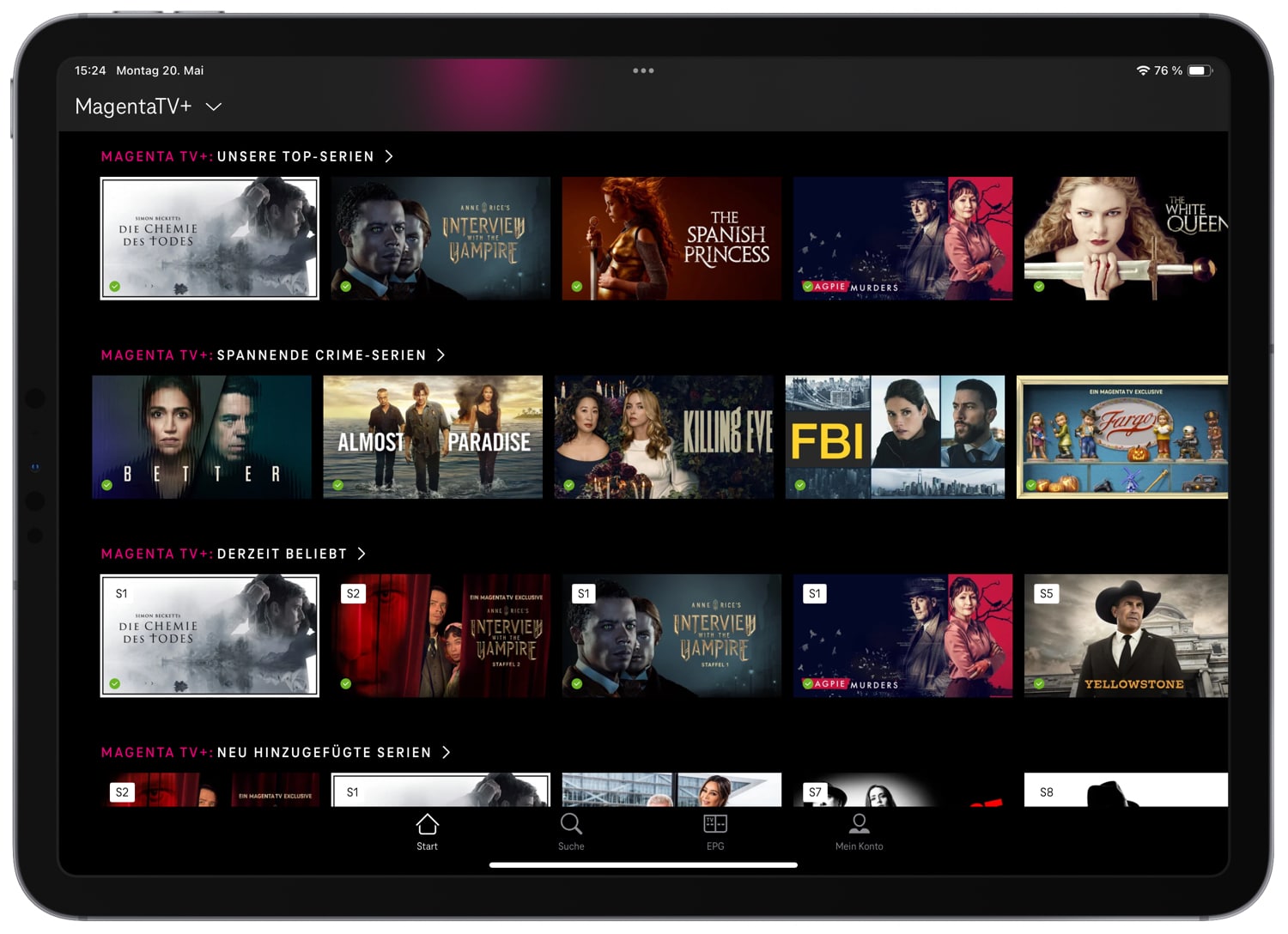 MagentaTV+ Mediathek auf einem iPad
