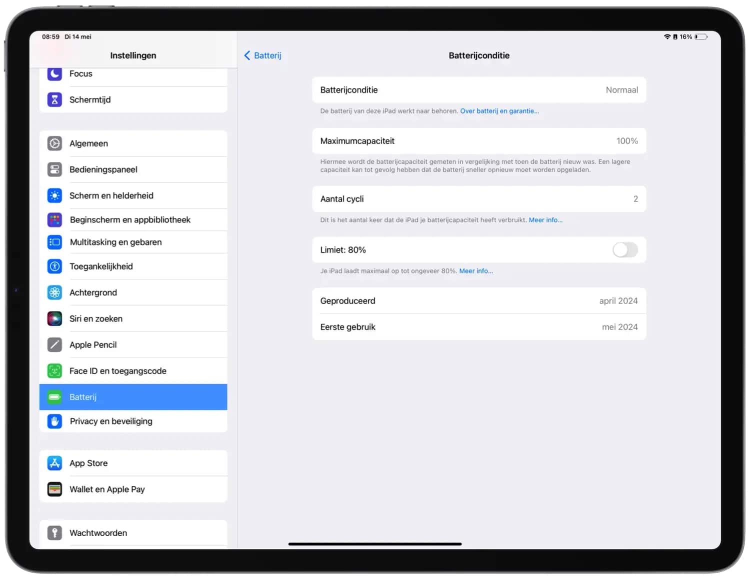 Funktionen zur Akkugesundheit auf einem 2024er iPad Pro