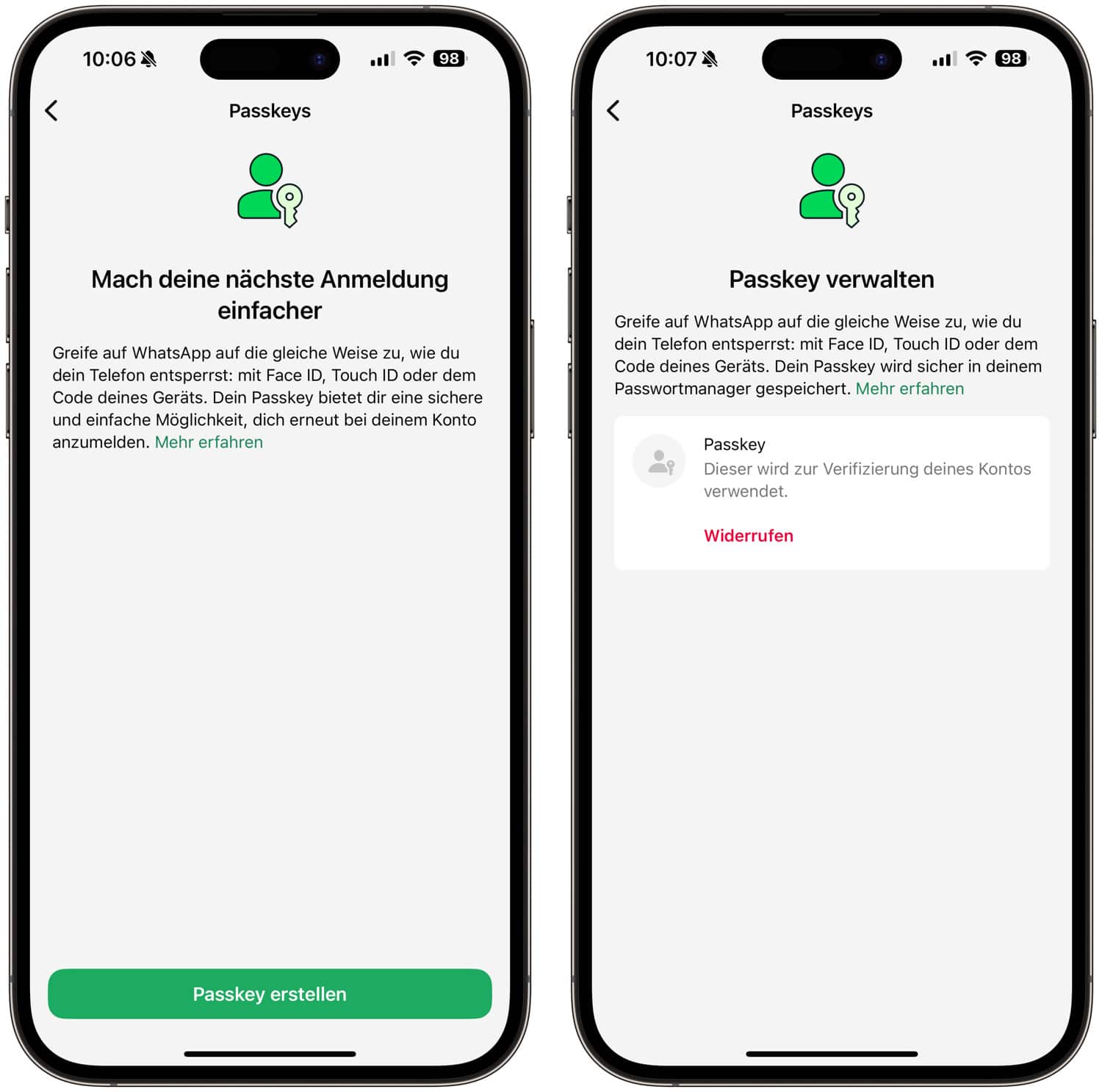 WhatsApp erlaubt das Erstellen eines Passkeys