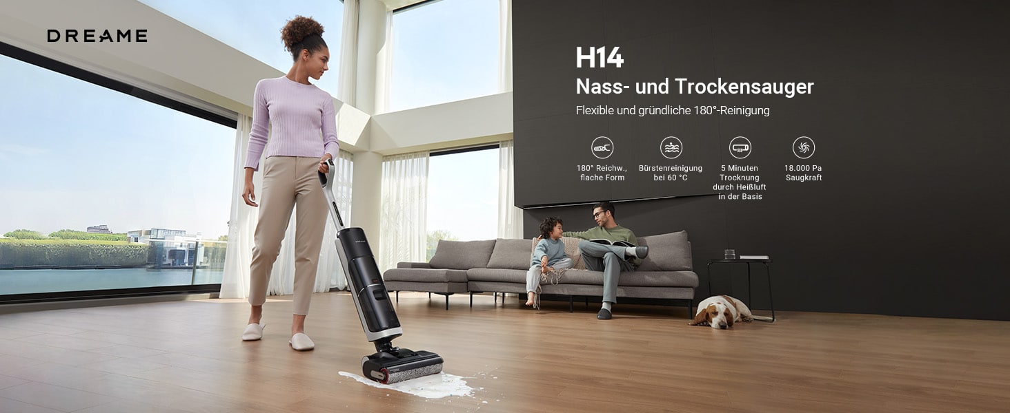 Neuer Wischsauger Dreame H14 im Wohnzimmer bei der Arbeit