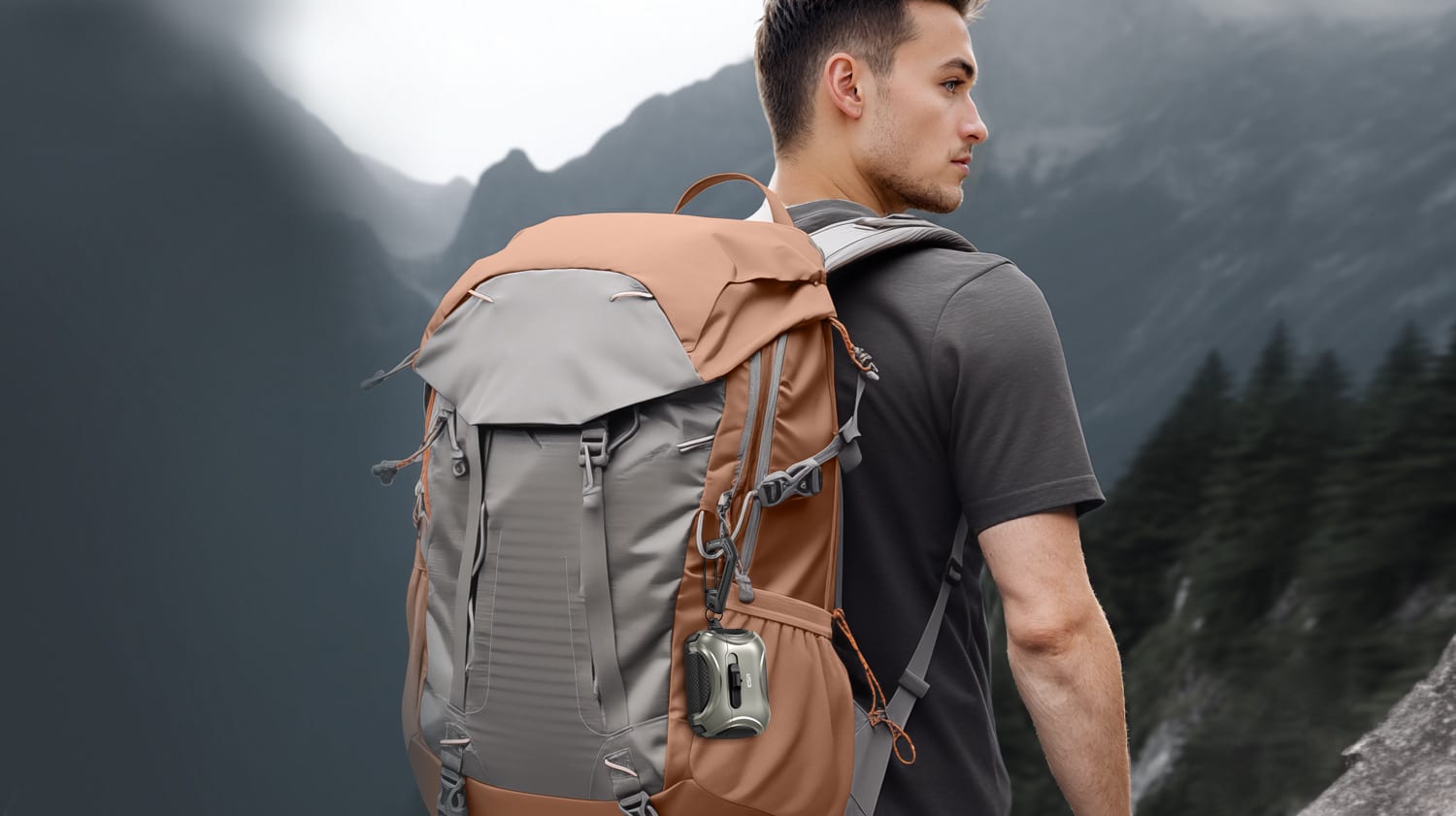 ESR Cyber FlickLock Case am Rucksack befestigt