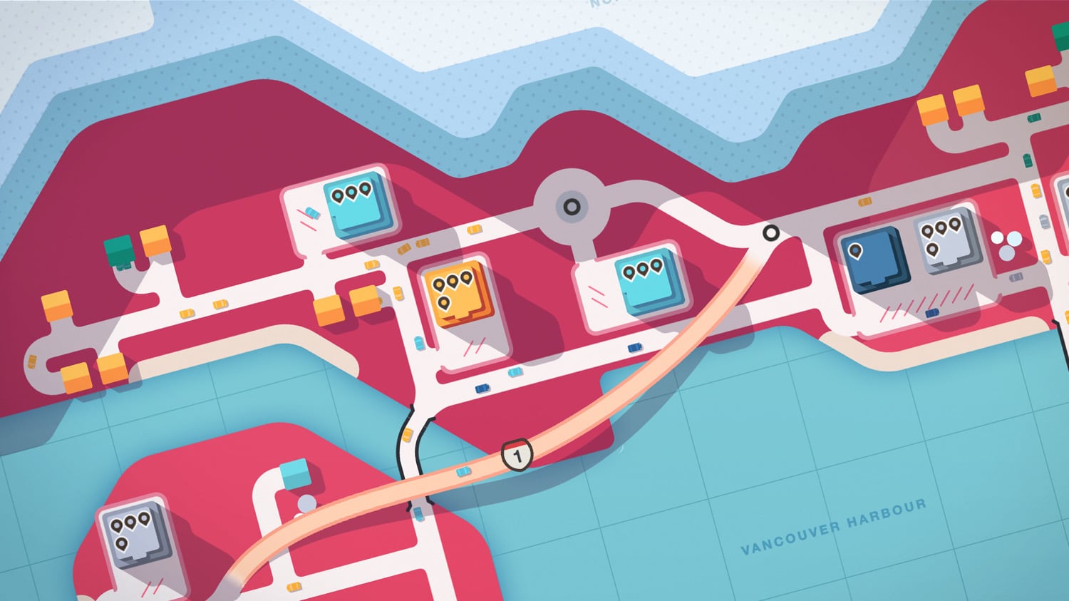 Screenshot der Vancouver-Karte im iOS-Spiel Mini Motorways