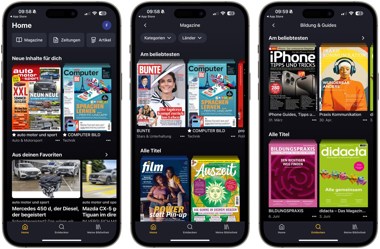 Screenshots der Readly App auf dem iPhone