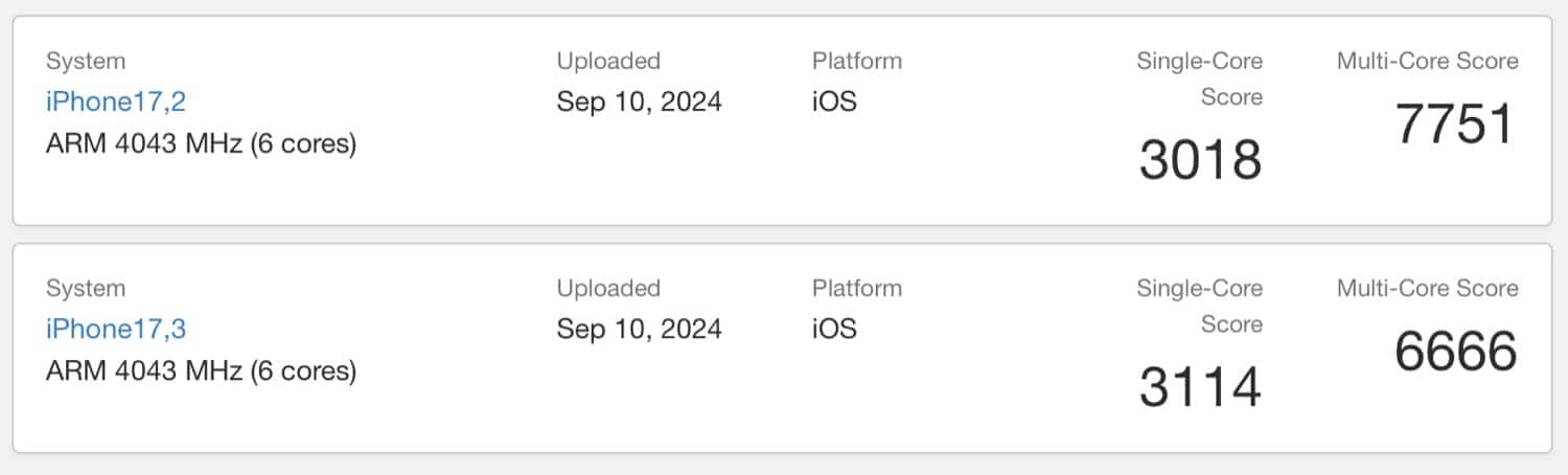 Geekbench Resultate der aktuellen iPhones