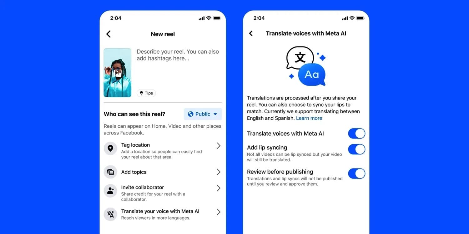 Screenshots zeigen KI-Übersetzung per Meta AI.