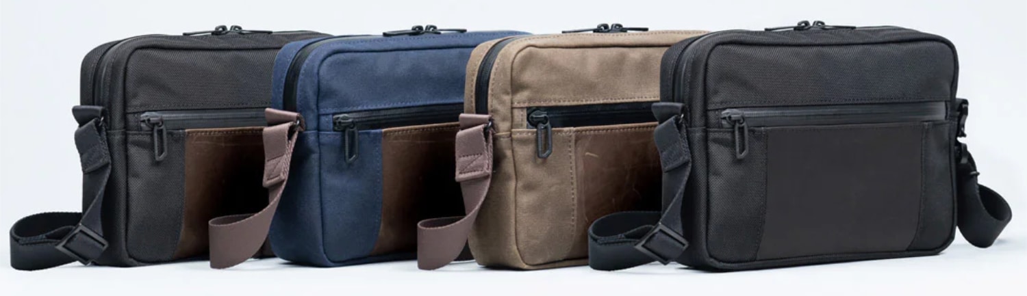 Alle vier Farbvarianten des Shinjuku Crossbody von Waterfield Designs