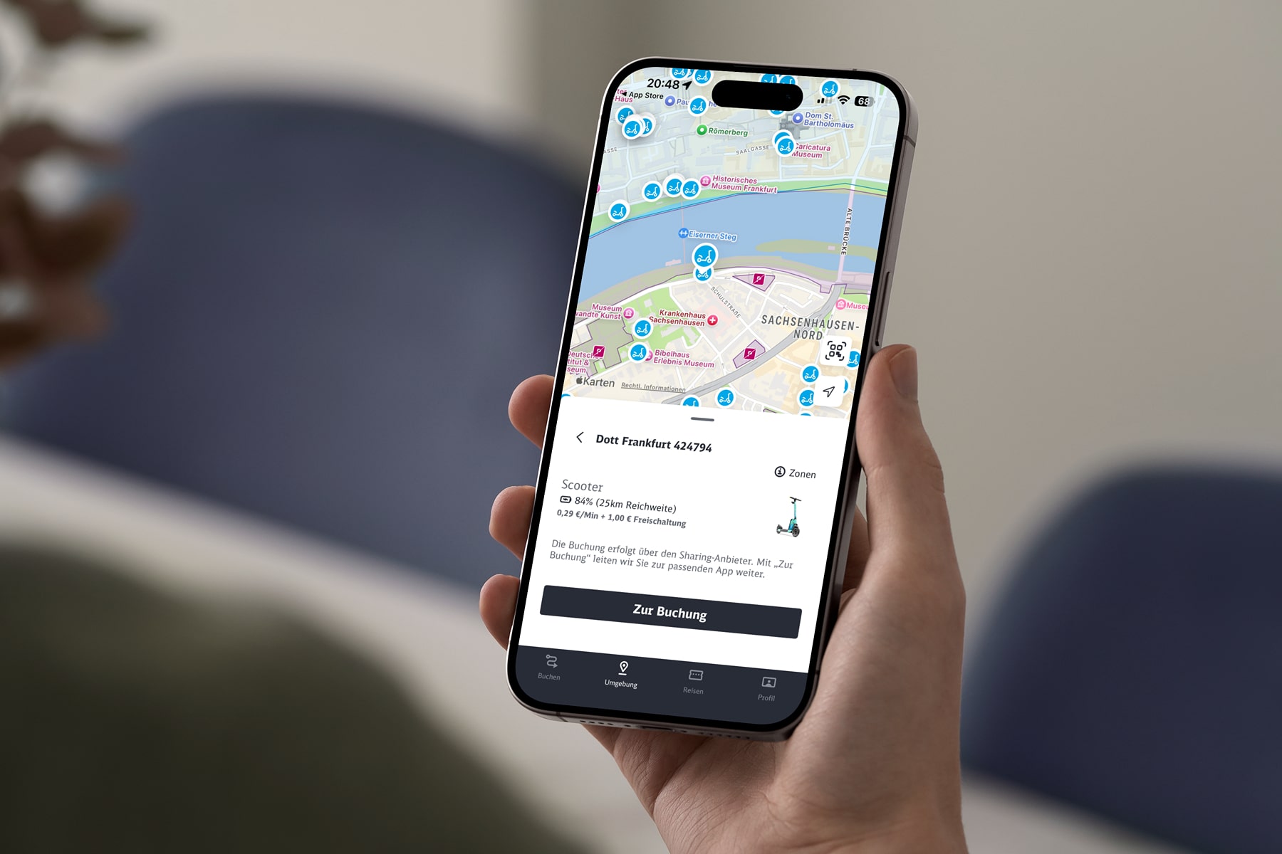 DB Navigator zeigt Sharing-Dienste an.