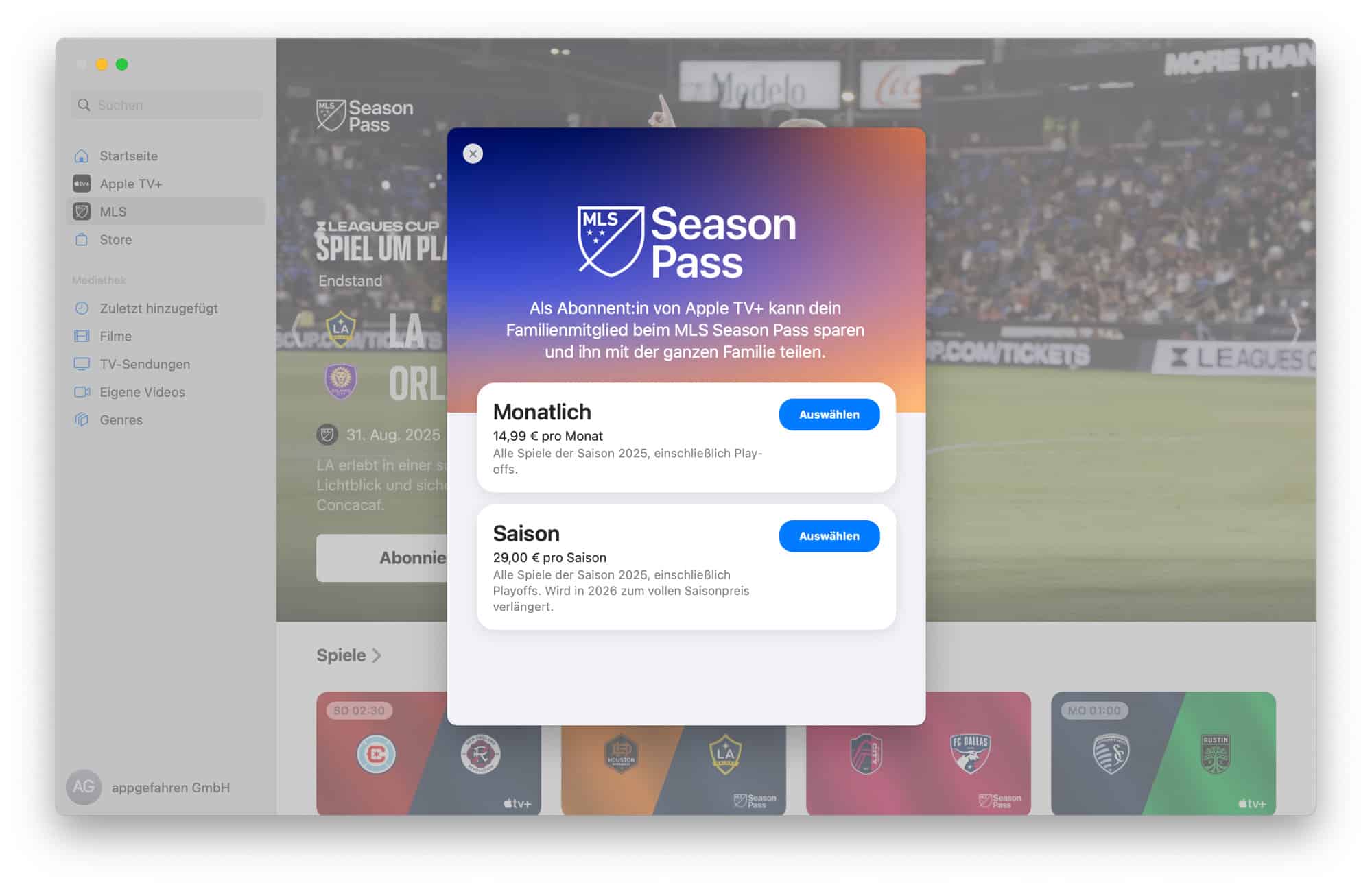 Vergünstigter MLS Season Pass von Apple.