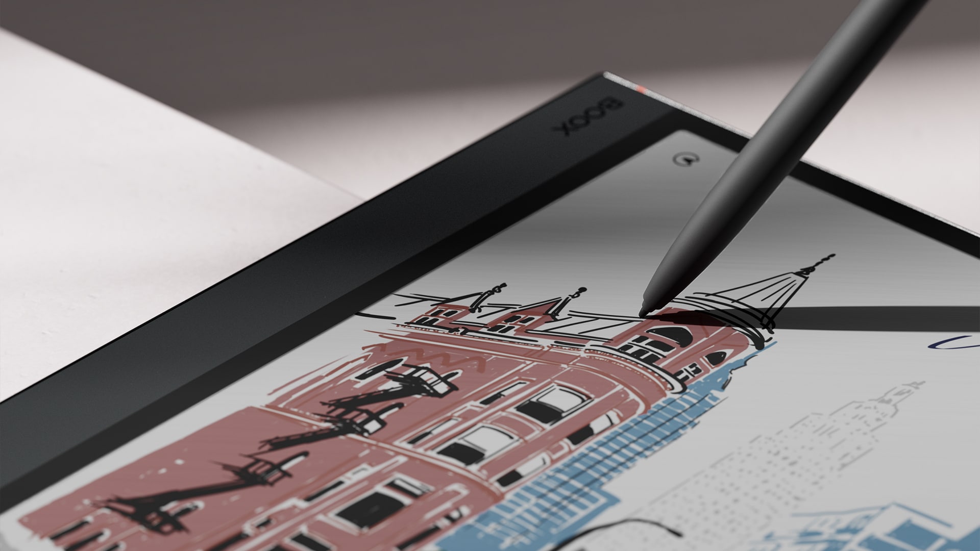 Detailaufnahme des BOOX Note Air5 C mit einem Styles