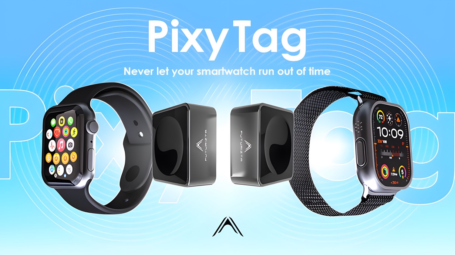 Banner für den Pixy Tag mit zwei Apple Watches und zwei Pixy Tags