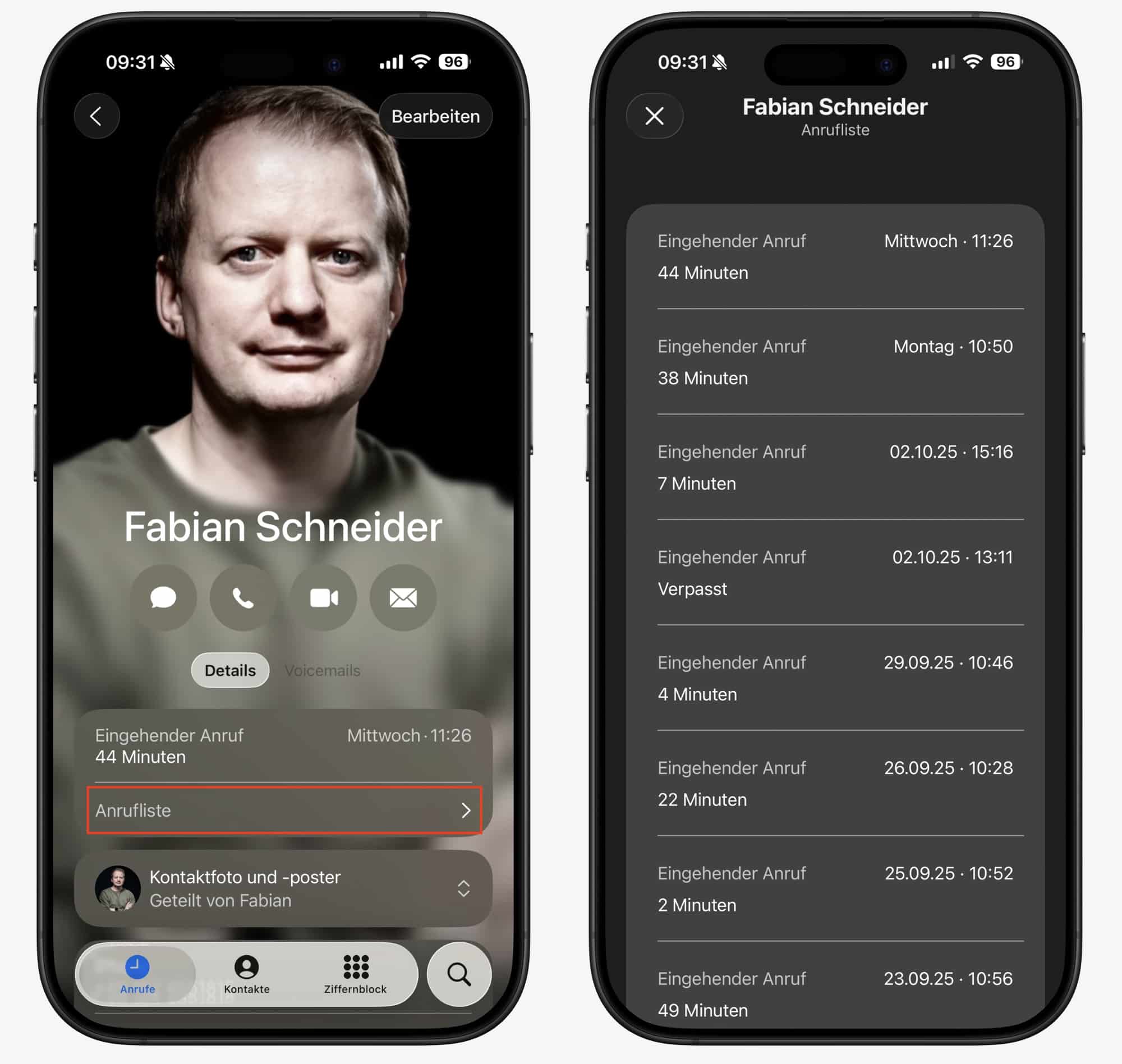 Anrufliste in iOS 26.