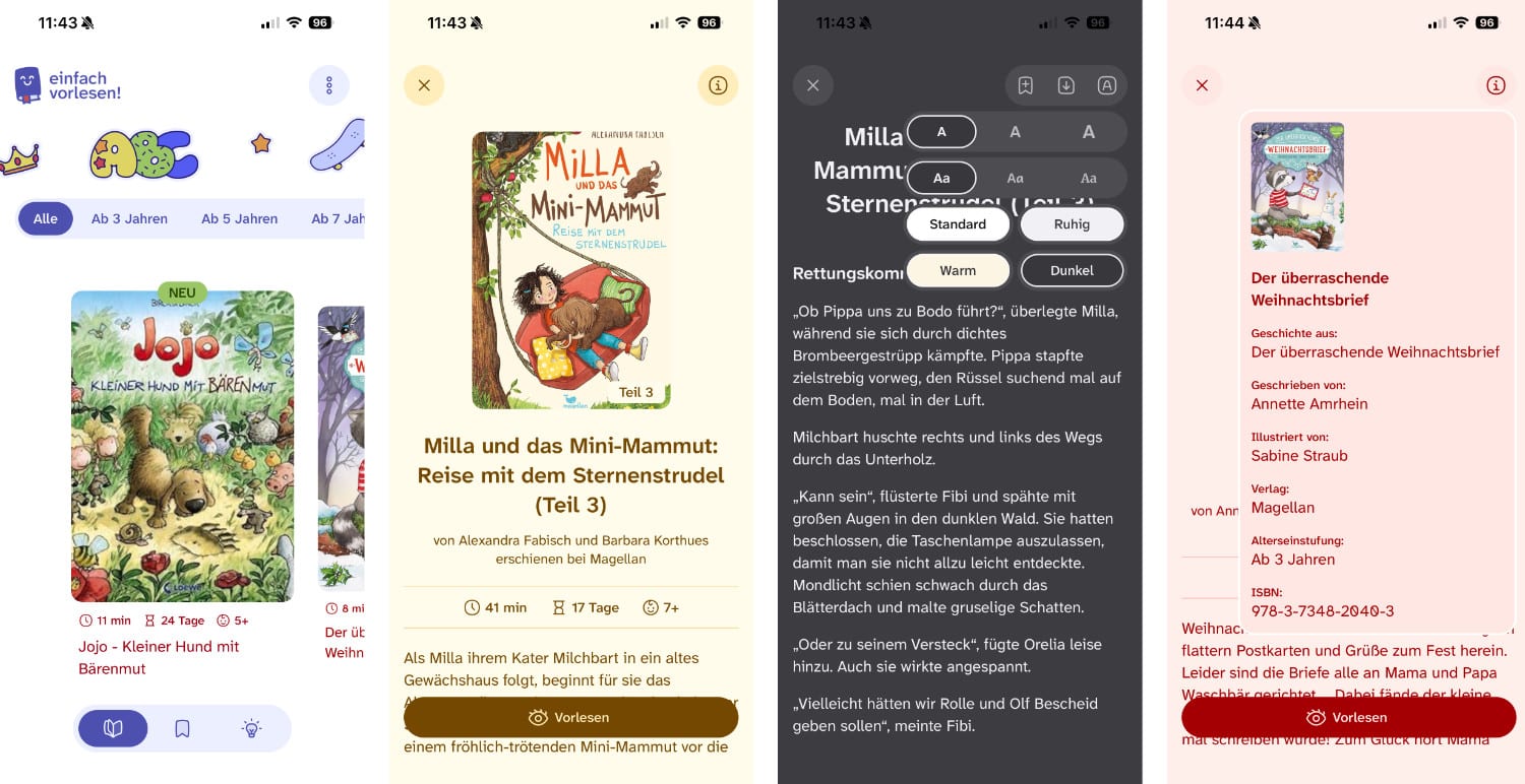 Vier iPhone-Screenshots von Einfach vorlesen!