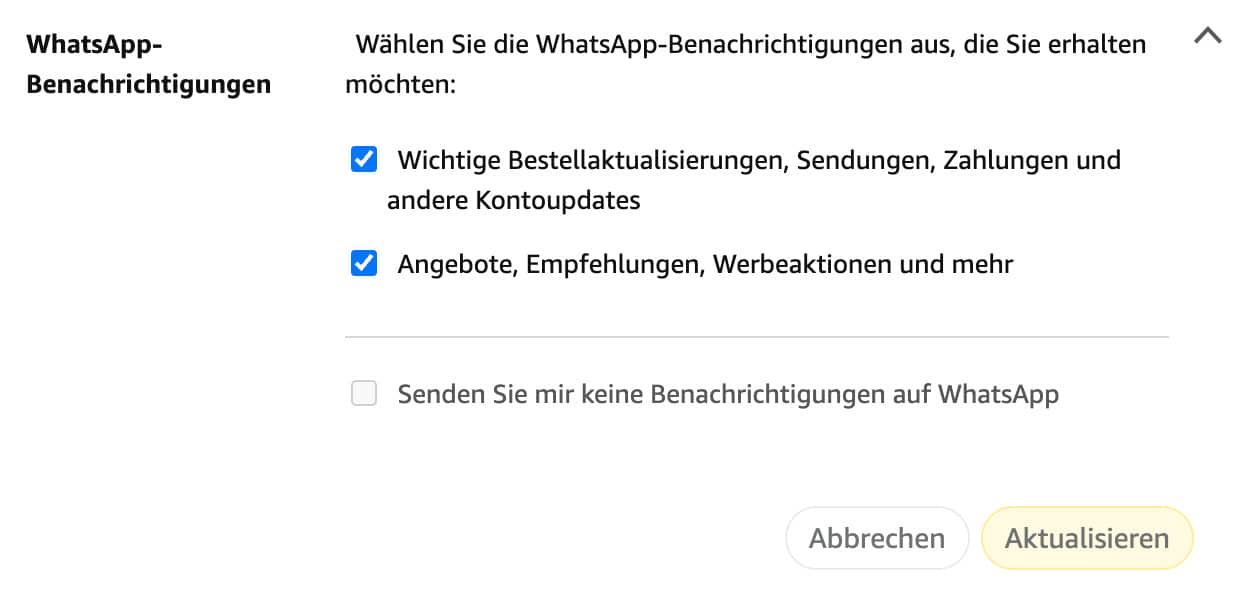 WhatsApp Werbung von Amazon abschalten.