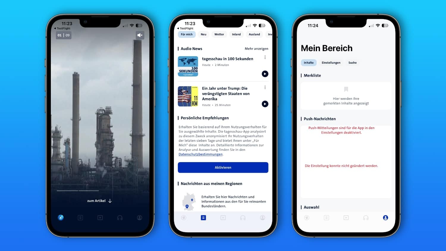 Screenshots der Tagesschau-App.