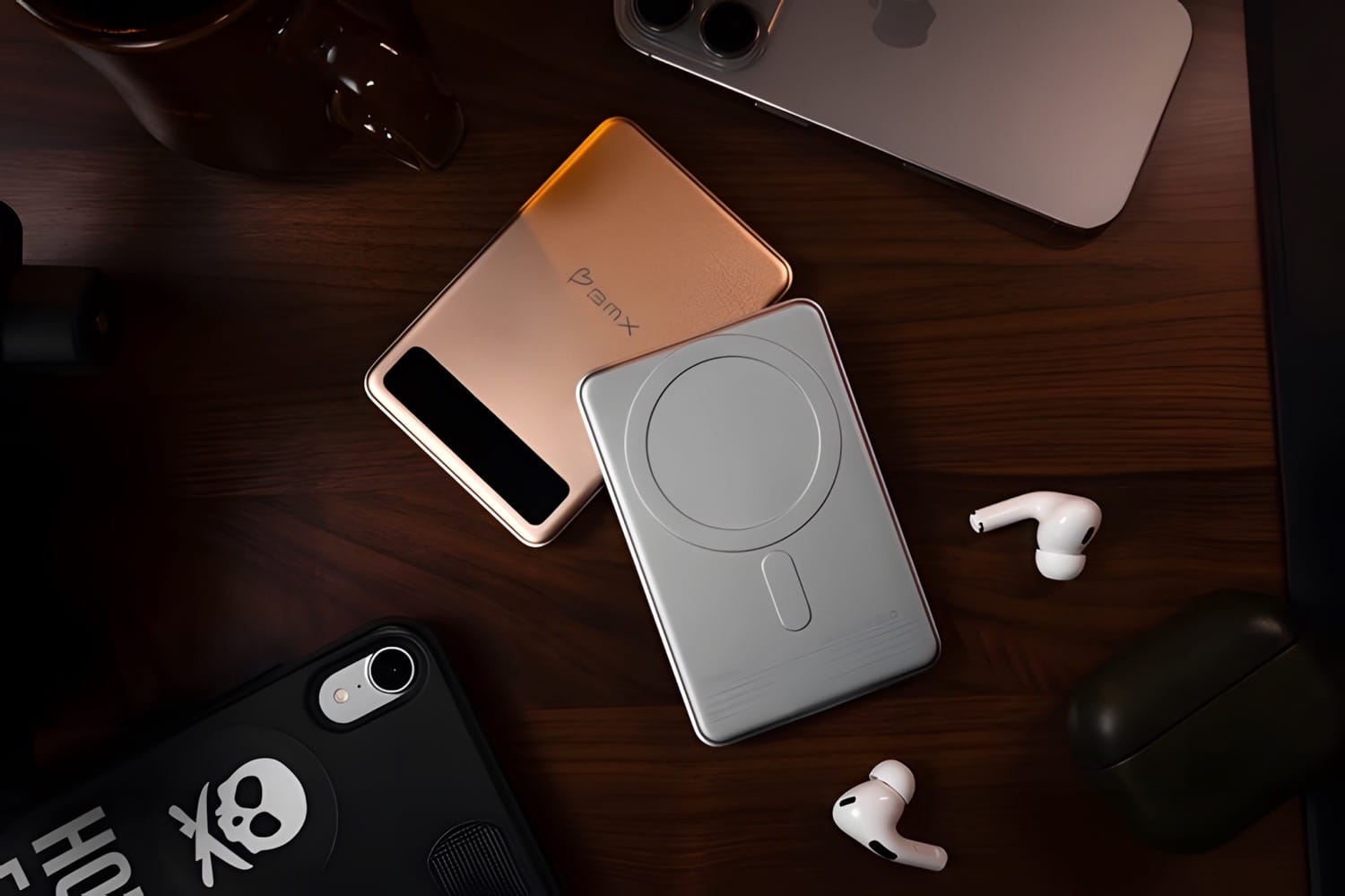 Zwei BMX SolidSafe Powerbanks liegen auf einer Oberfläche