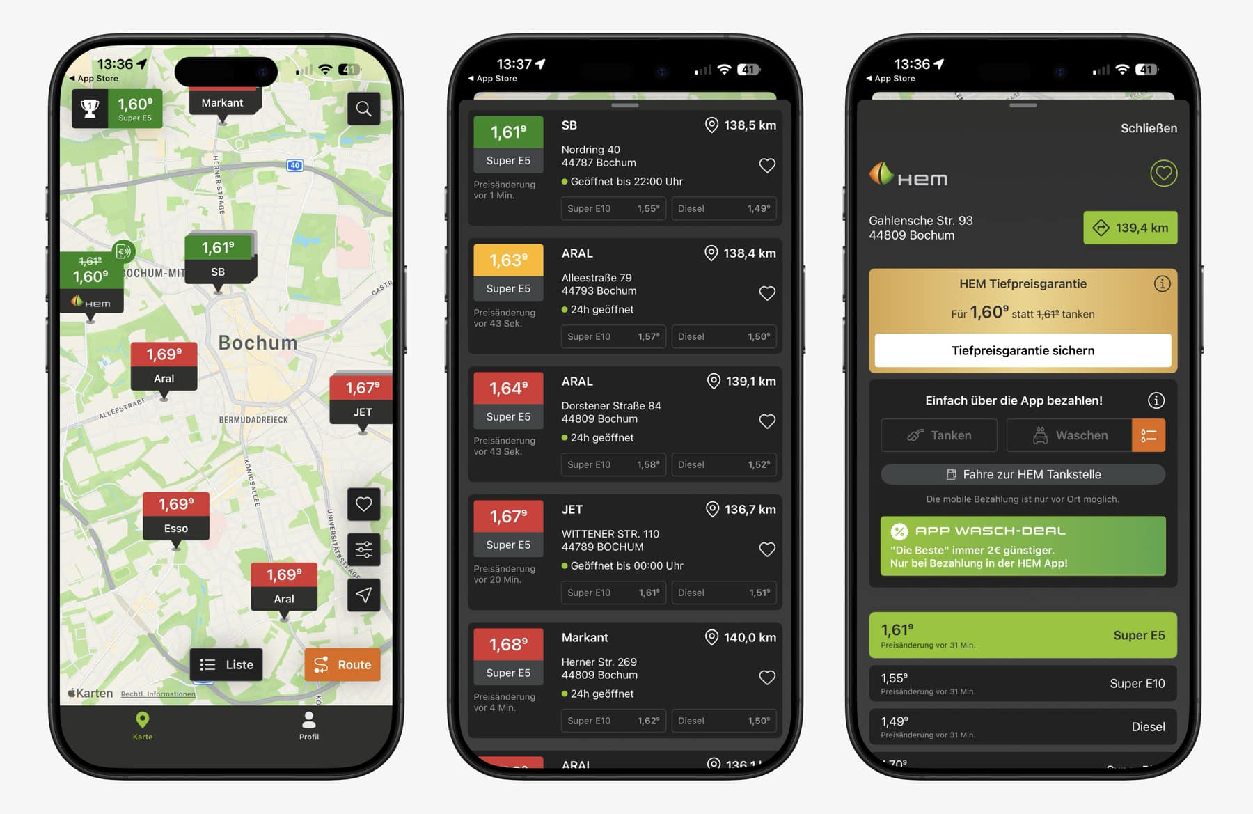 Screenshots der HEM-App.