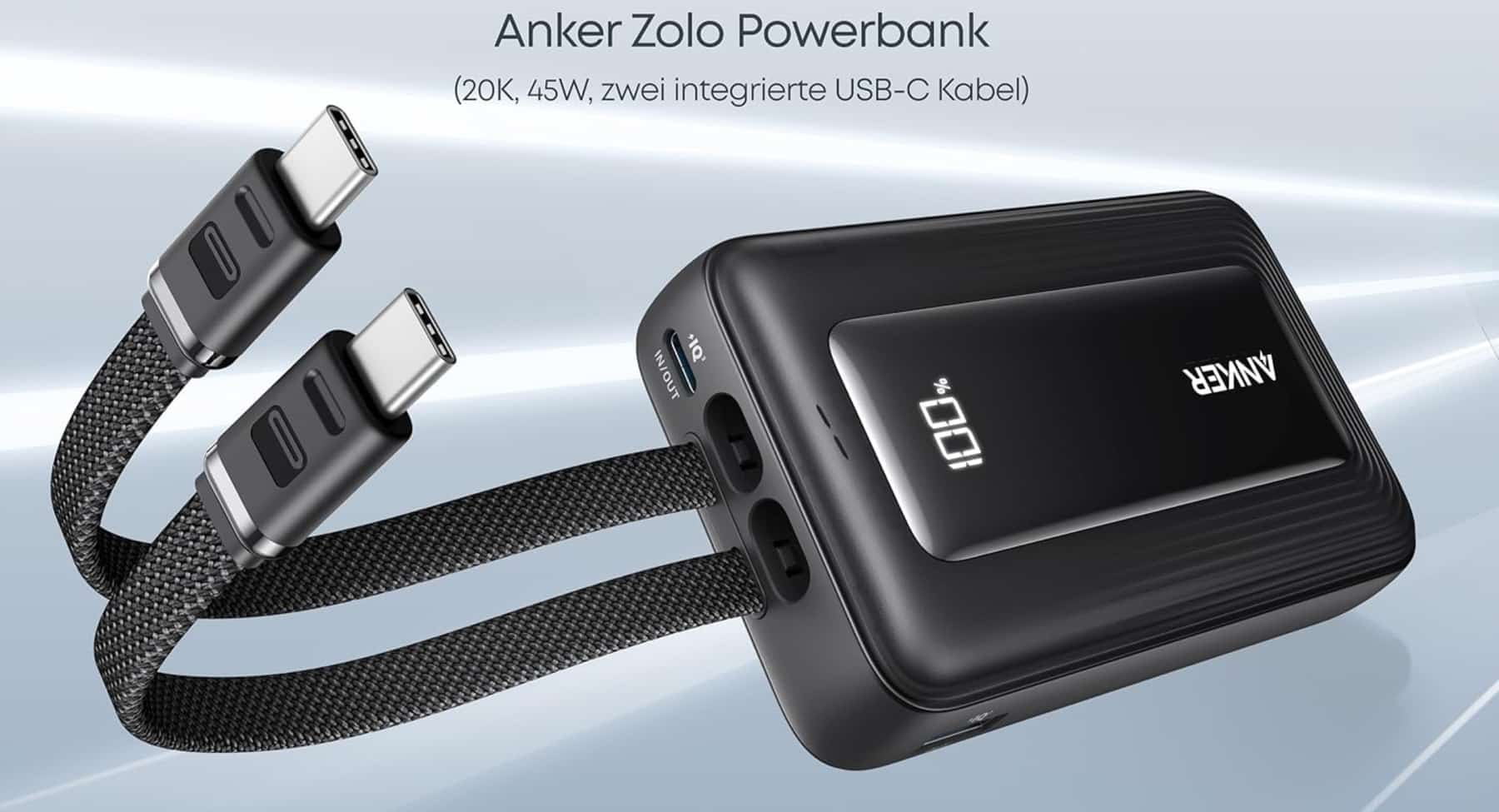 Anker Zolo Powerbank mit zwei Kabeln.
