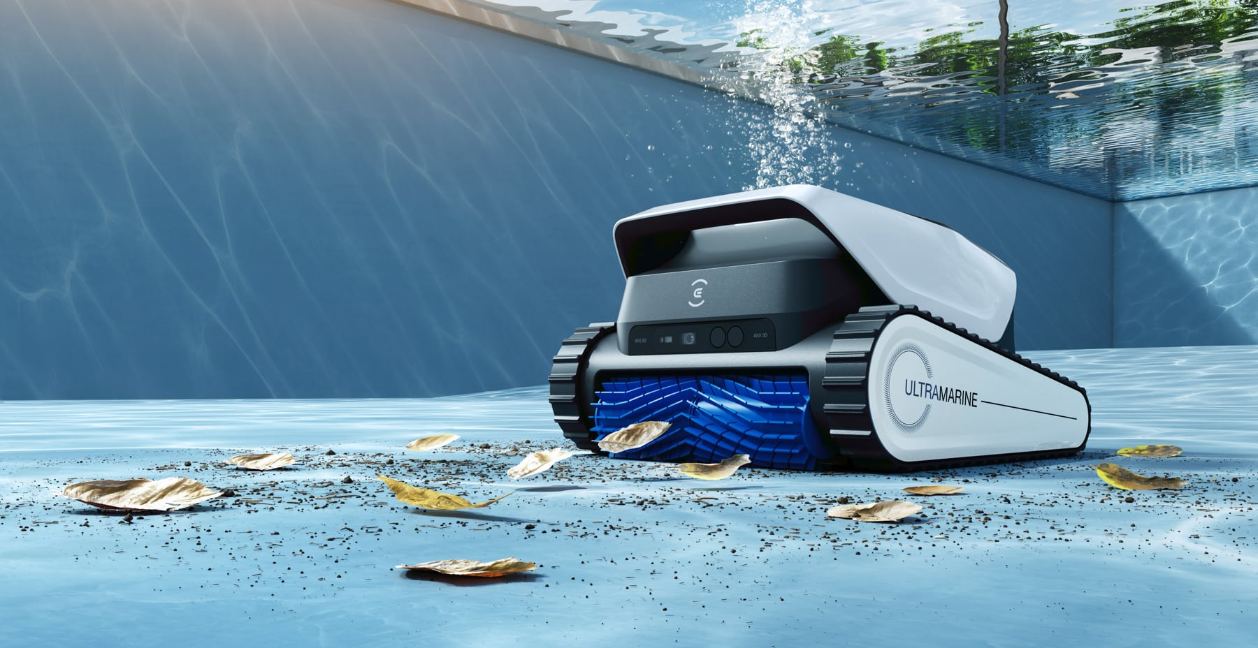 ECOVACS ULTRAMARINE C1 reinigt einen Pool.