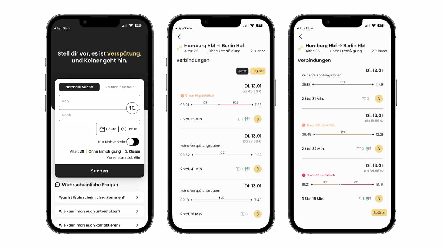 Screenshots der App Wahrscheinlich Ankommen.