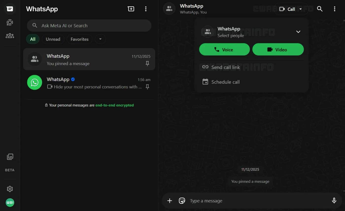 Gruppenanrufe in WhatsApp-Desktop.