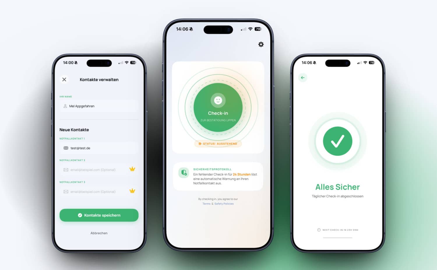 Drei Screenshots von SoloSafe